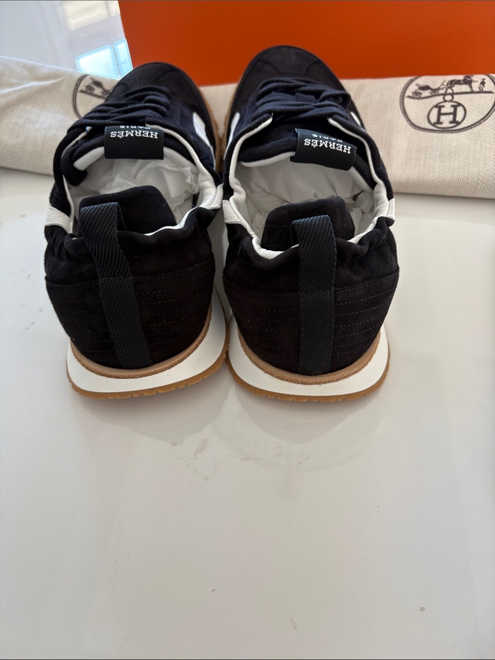 Hermes jet Black and White Suede Low-Top Sneakers - Picture 6 of 9